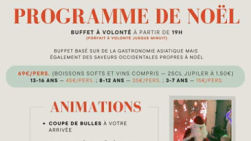 programme de noel 2025 cité impériale Mettet restaurant chinois et hotel